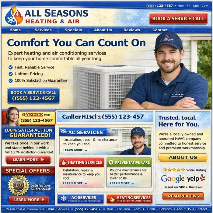 A dated, cluttered small business website before a redesign